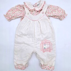 Vintage Baby Pink Floral Embroidered Jumper Set Size 3-6 Months